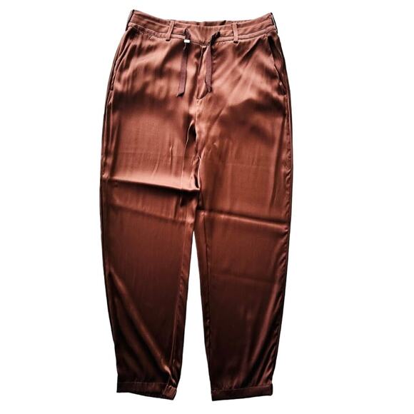 CAMI NYC Alex Pant Size Small Chocolate Brown Shiny Silk Pockets Relaxed - Picture 2 of 8